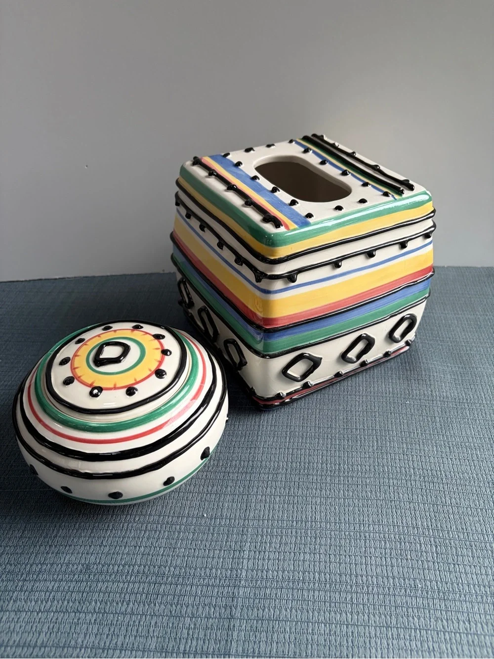 Wamsutta Memphis Style Tissue Box & Jar Set Vintage